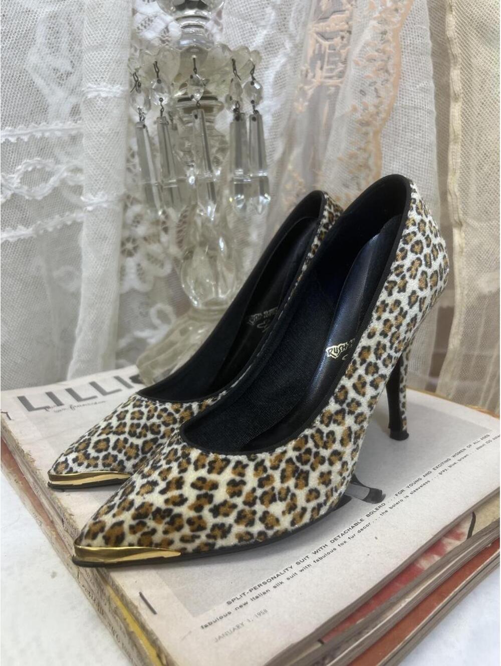 Vintage 1980's Leopard Print Point Toe Heels by Rush Hour Express